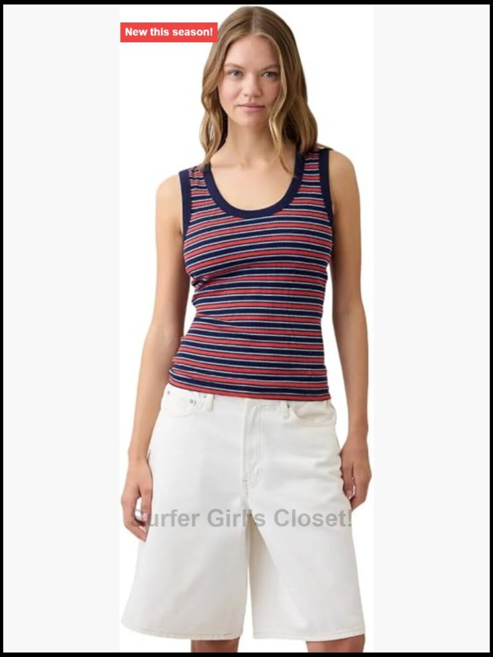 Women's Striped Scoopneck Tank Top Cotton Blend Sleeveless